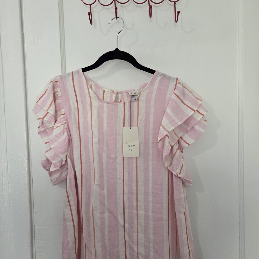 a new day Pink and White Striped Top